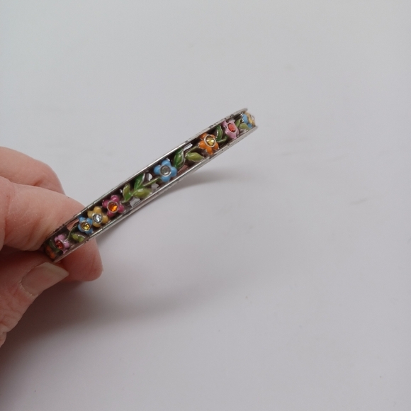Brighton Bracelet Flower Child Enamel Rhinestone Bangle Style Silver Tone - Picture 1 of 12